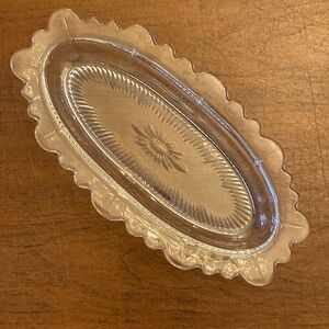 Vintage 1940’s Glass Scalloped Edged Clery or Relish Oval Dish
